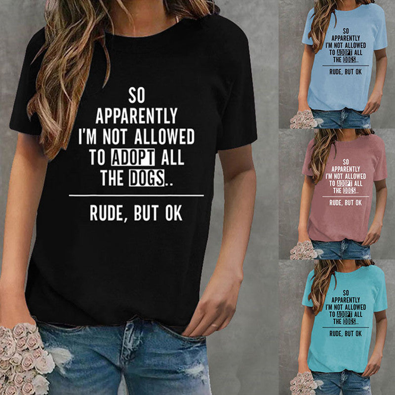 Fashion Round Neck Letter Loose Short Sleeve T-shirt For Women