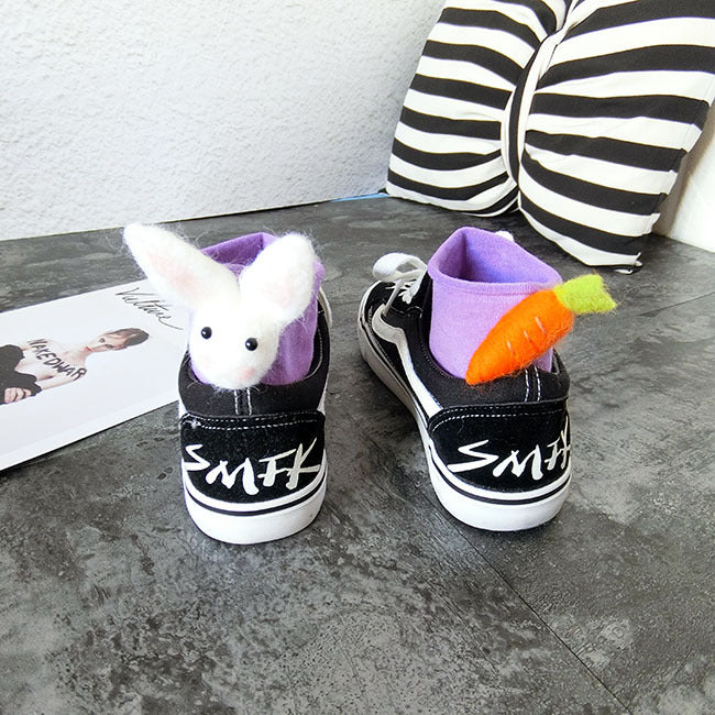 Personalized Rabbit Carrot Asymmetric Wool Felt Socks