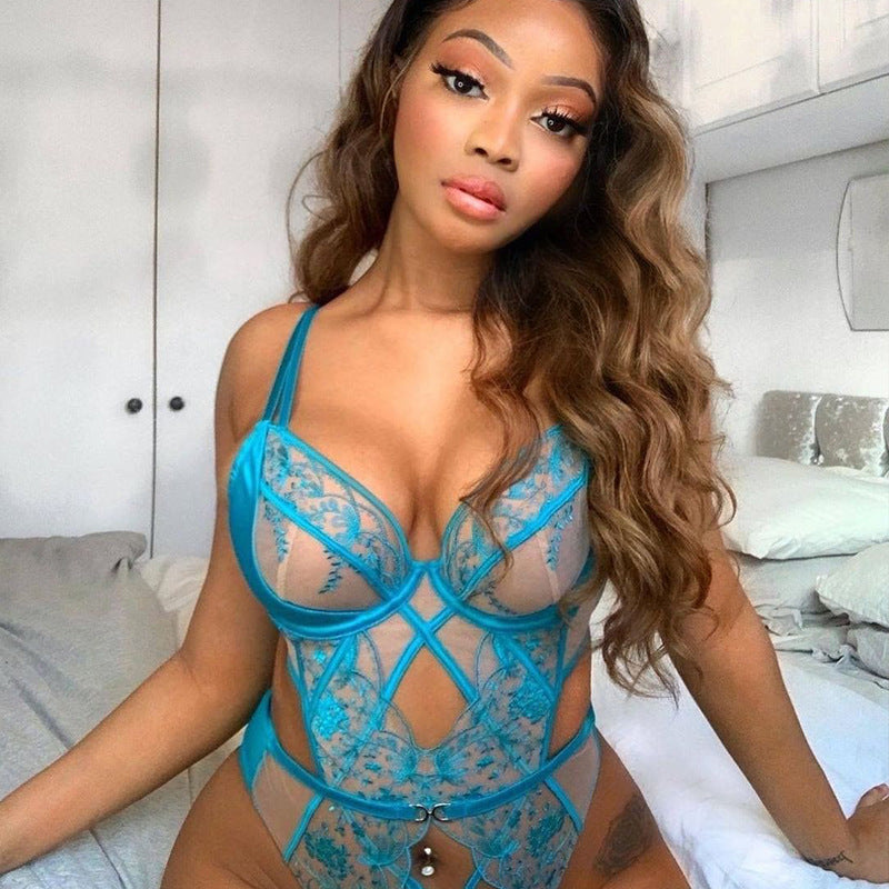 Embroidery  Lace And Mesh Underwear One-piece