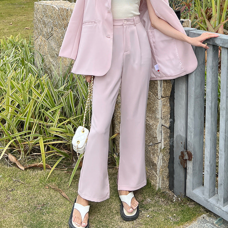 New Loose Straight Wide-leg Casual Pants Women's Slit Suit Pants