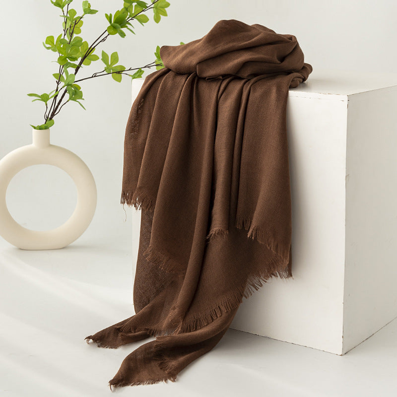 Strict Selection Summer Cotton And Linen Scarf Solid Color Simple Sun Protection