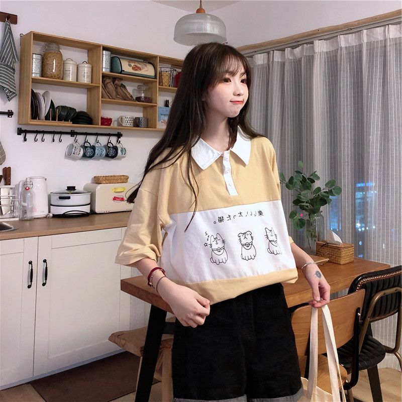 Soft Girl Polo Shirt Japanese Girl Short-sleeved T-shirt