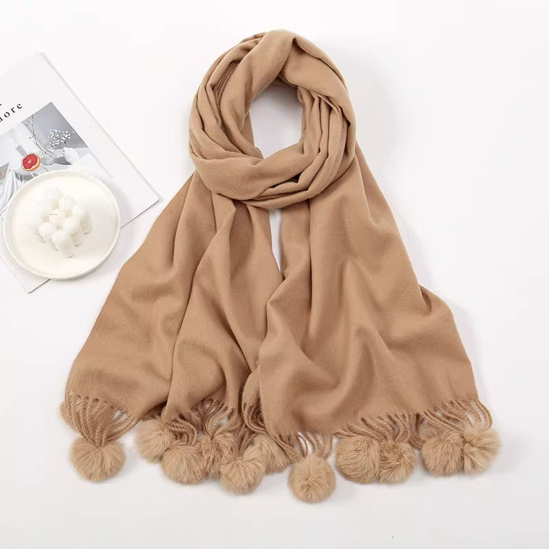 Solid Color Cashmere Like Scarf With Fleece Lining For Extra Warmth