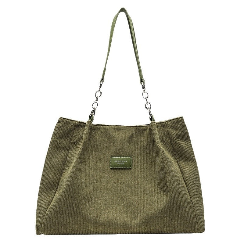 Fashionable High-Capacity Corduroy Commuter Tote Bag