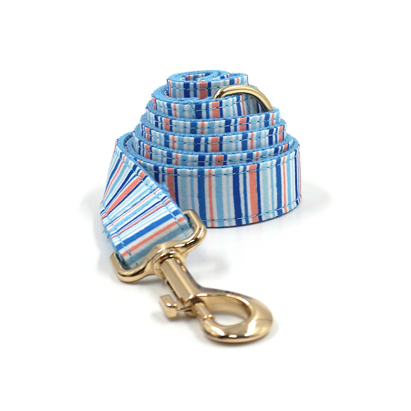 Striped Print Pet Chest And Back Leash Bow Trash Bag Set