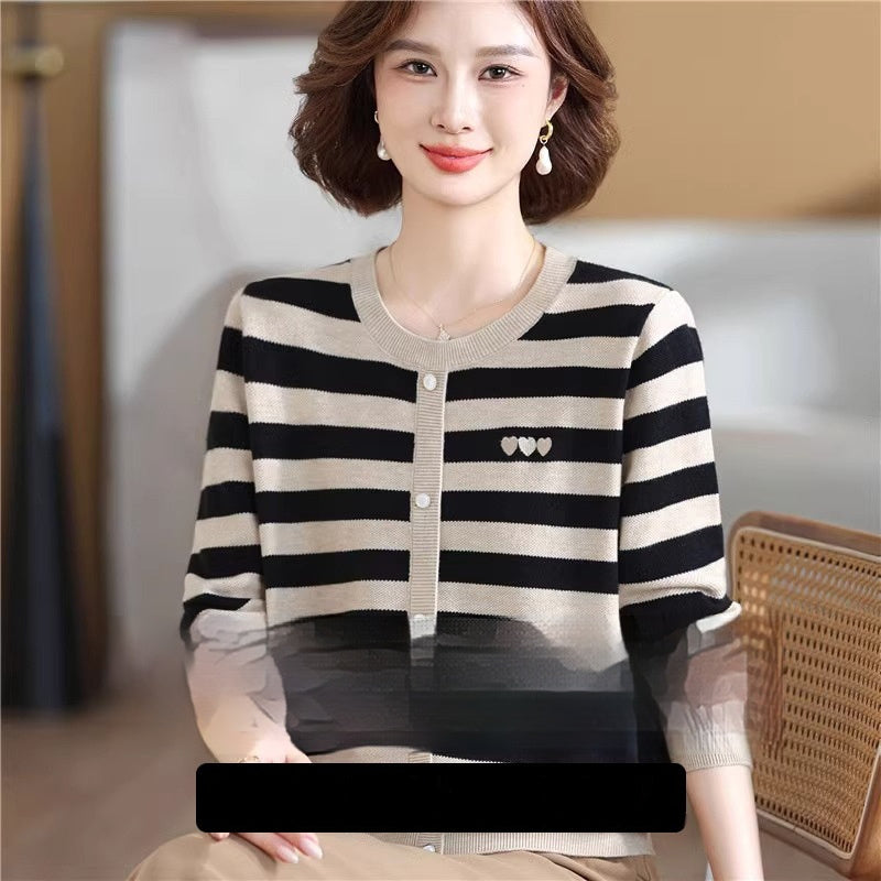 New All-matching Striped Loose Plus Size Top