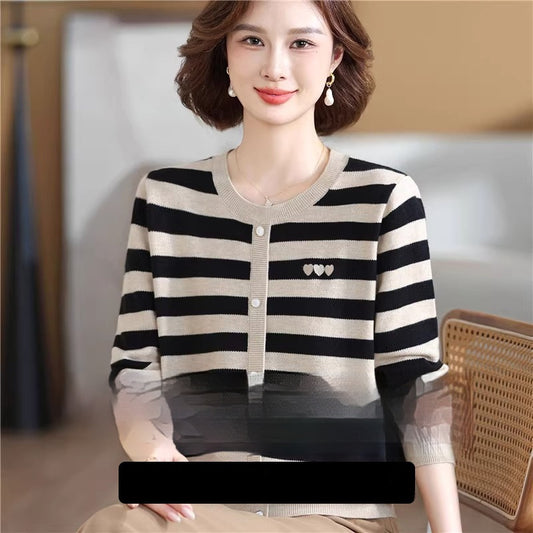 New All-matching Striped Loose Plus Size Top