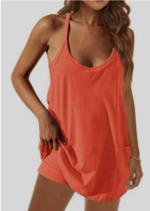 Tops With Narrow Straps One-piece Shorts Jumpsuit Casual Suit
