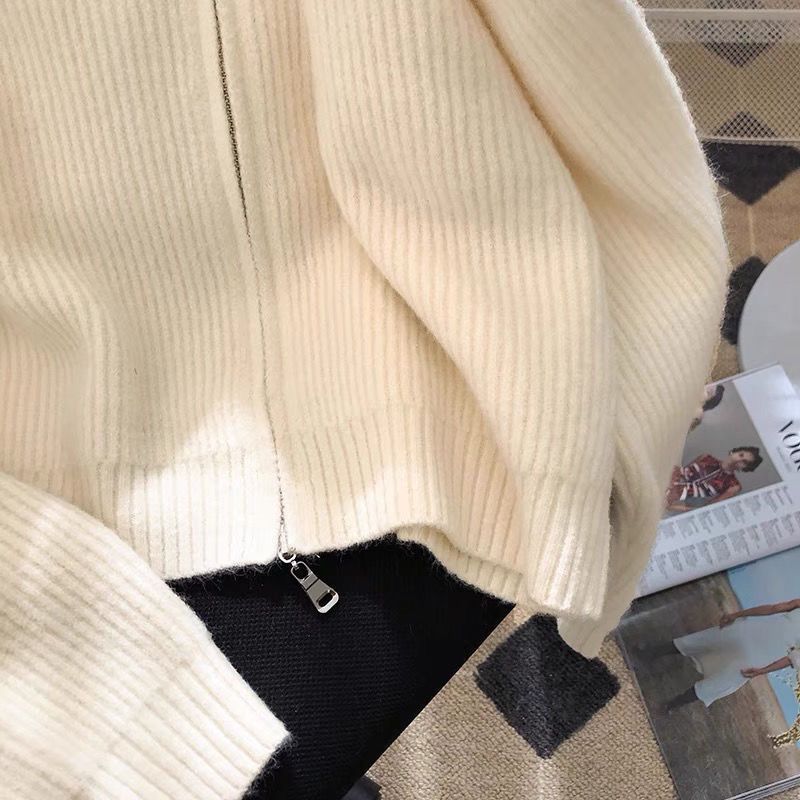 Women's Lapel Zipper Knitted Cardigan