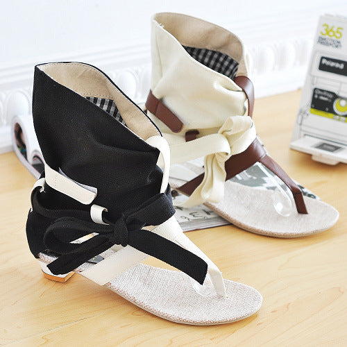 Large size flat suede herringbone high-top sandals