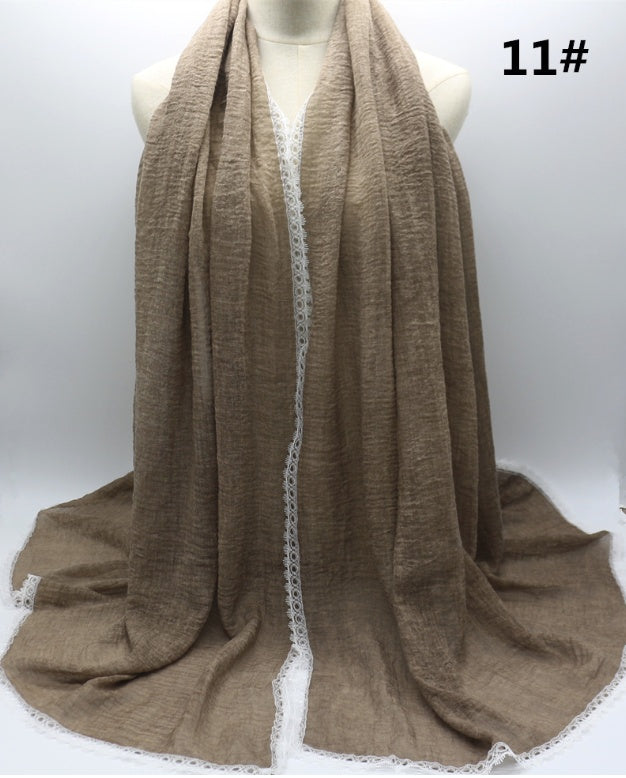 Cross Border Amazon Cotton Dirty Dye Solid Lace Scarf