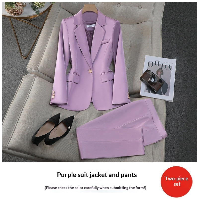 Acetate Satin Purple Suit Professional Womens Set AutumnWinter New Elegant Goddess-Style Commuter Workwear