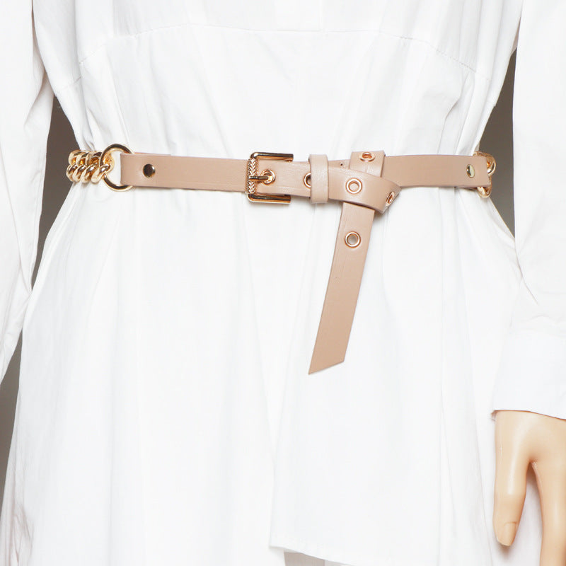 Belt Thin Chain Metal Buckle Design Belt