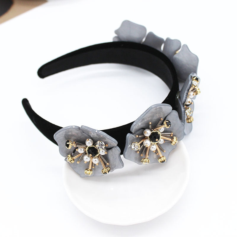 Acrylic Big Flower Diamond Geometric Ball Headband
