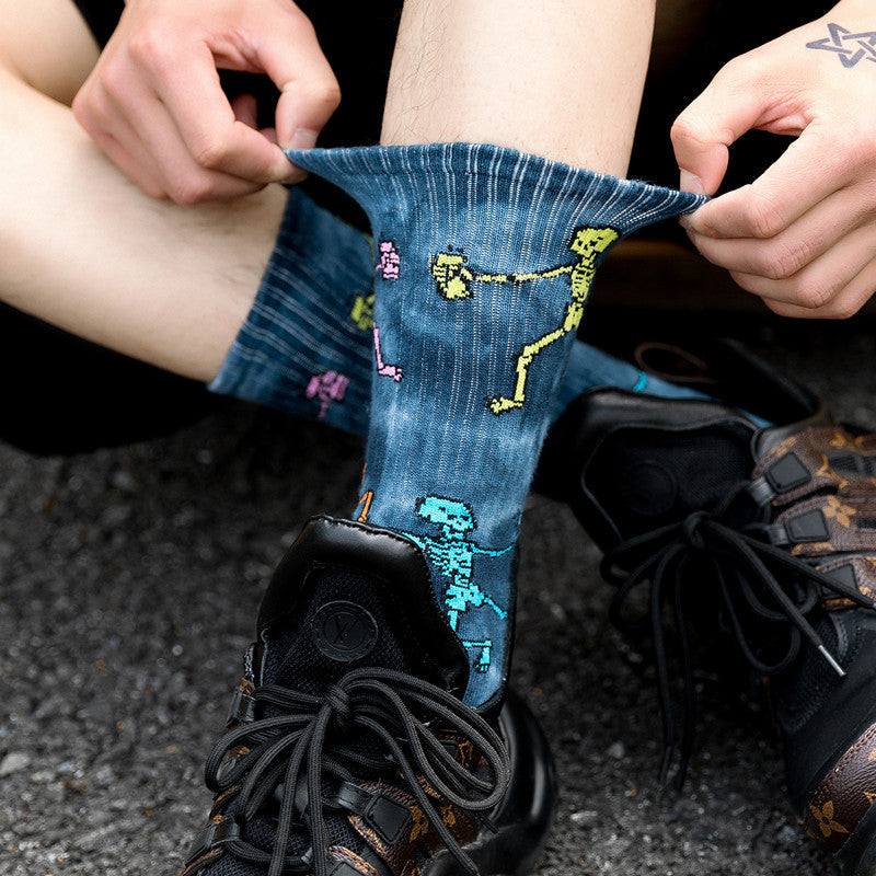 Trendy Tie-Dye Stockings Skull Skateboard Socks