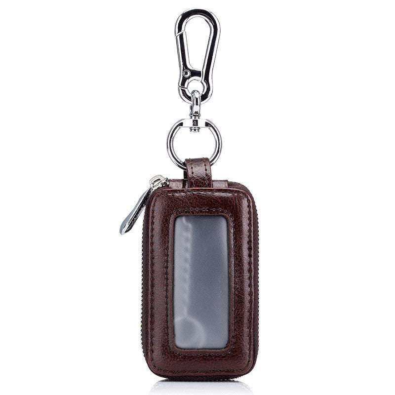 Cowhide Car Key Case Leather Double Zipper