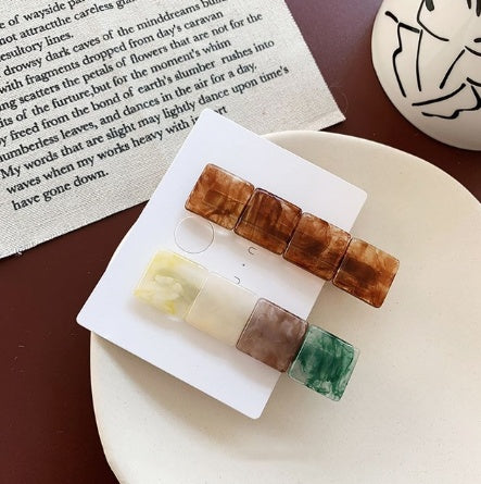 Colorblock resin square geometry hairpin combination Korea retro forest system bangs clip hair accessories