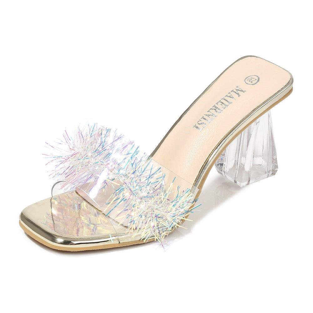 Color personality chunky heel sandals