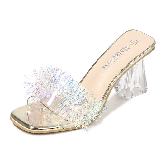 Color personality chunky heel sandals