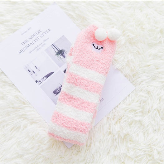 Long tube striped female socks coral velvet socks
