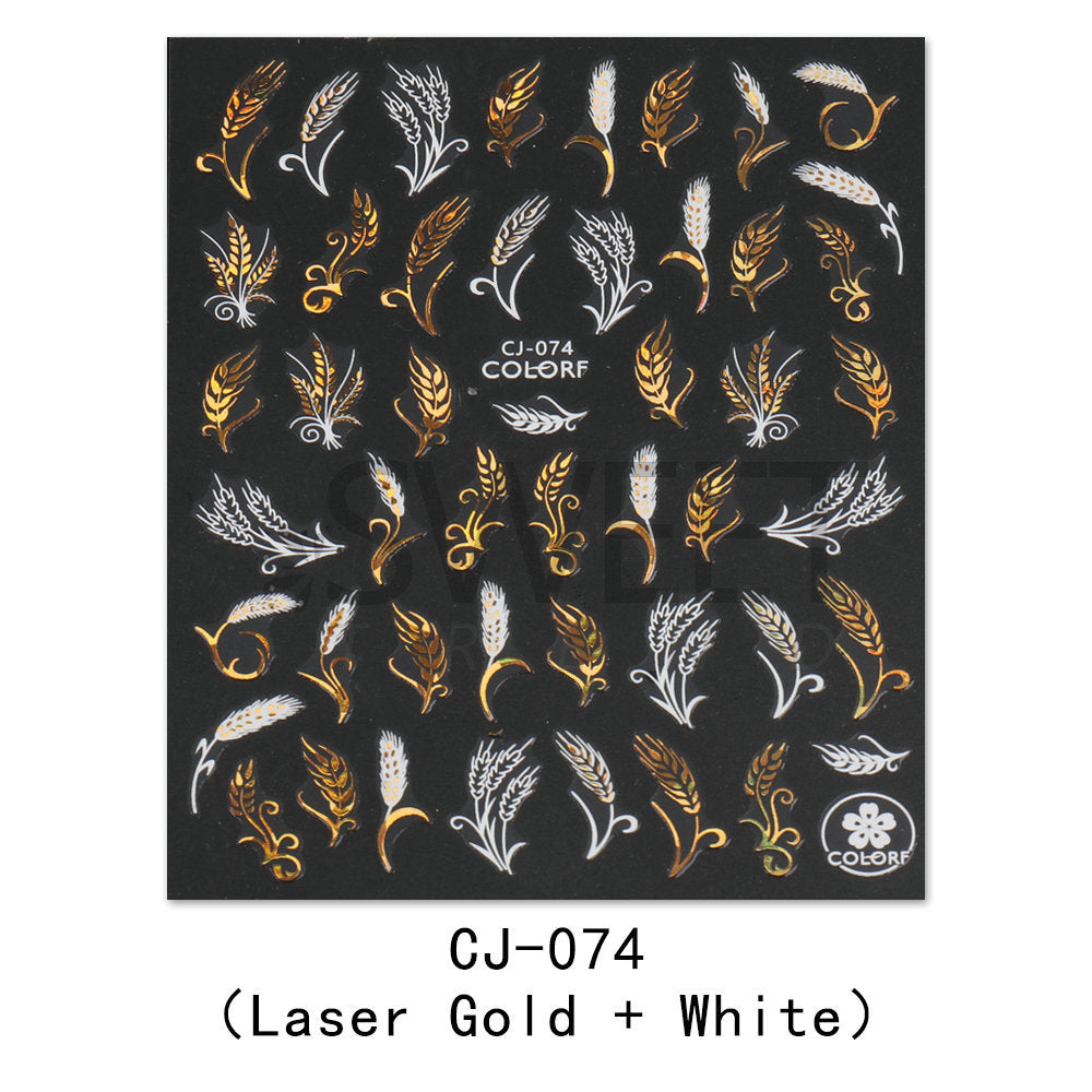 Nail Sticker Laser Golden Maple Leaf Letter Fan 3D