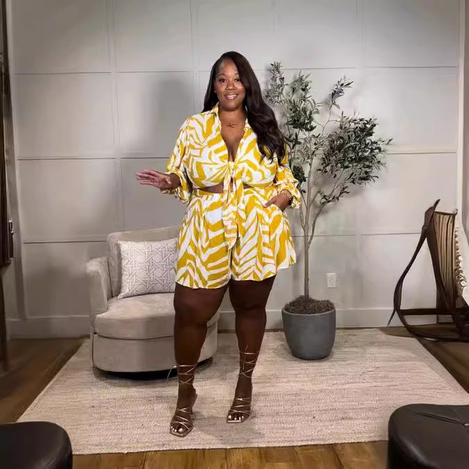 Sexy Print Plus Size Two-piece Vacation Set