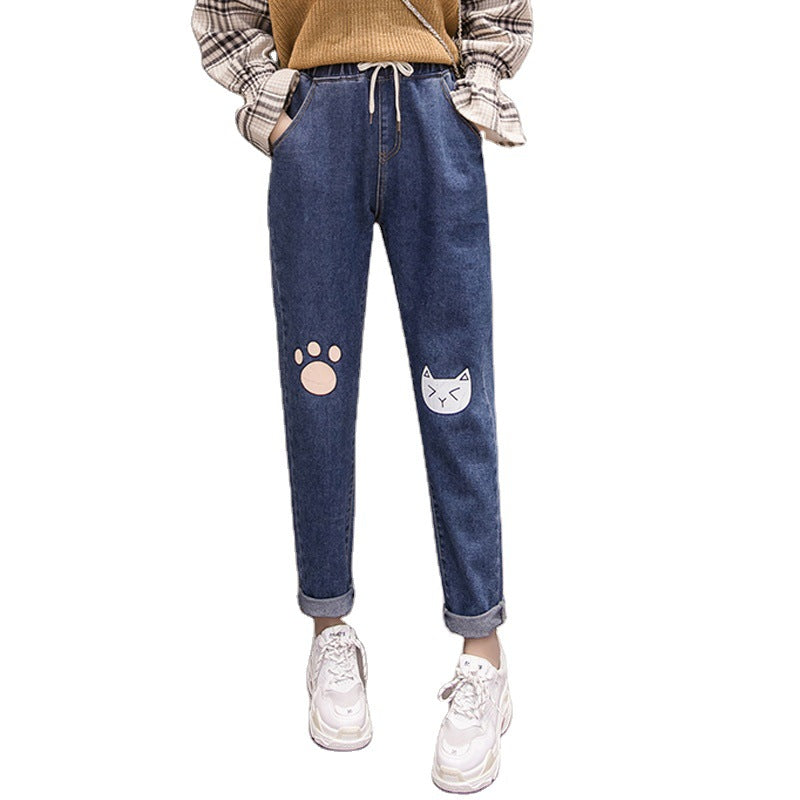 Denim pants with elastic waist