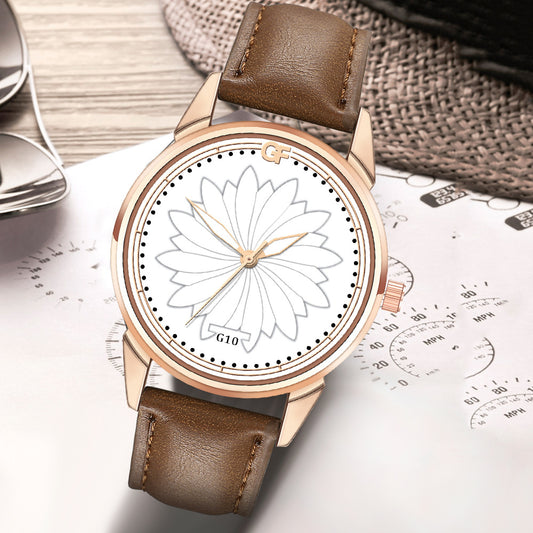 GF stainless steel leather quartz watch