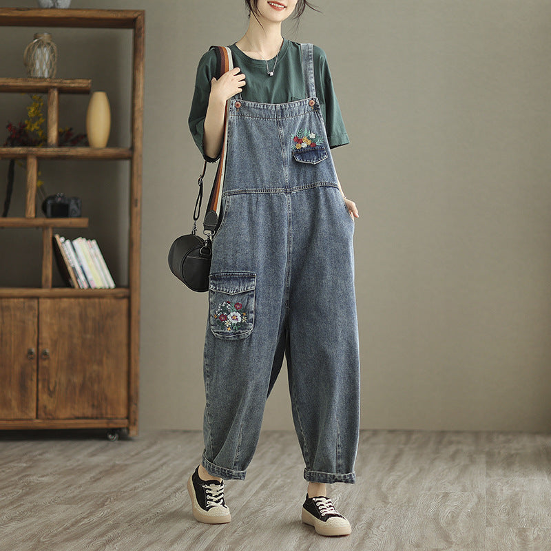 New Real Time Shooting Of Denim Embroidered Strap Pants For Women