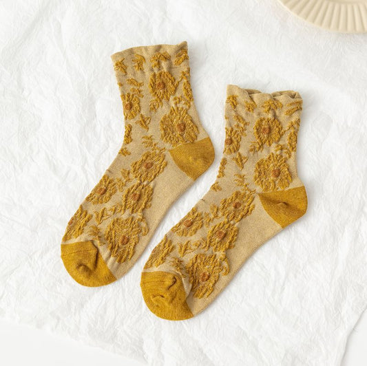 Ladies in tube socks retro small flower tube pile pile socks
