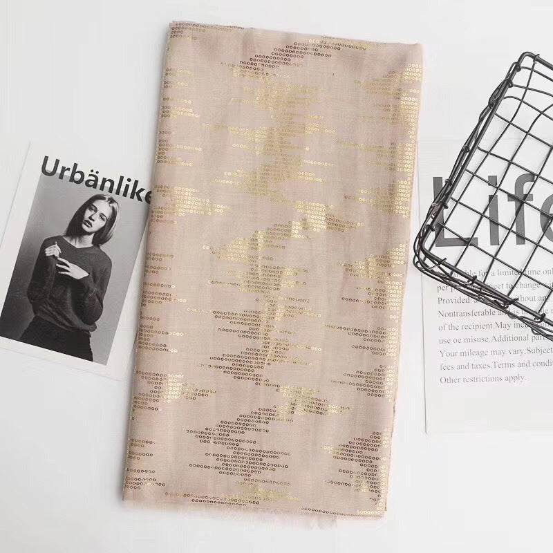 Tassel bronzing cotton and linen scarf