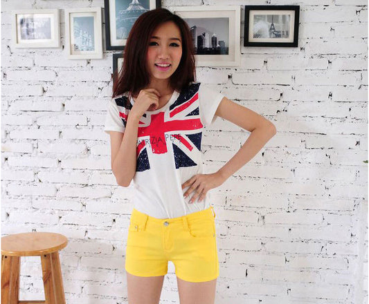 Denim Shorts Women Korean Style Elastic Colored Pencil Pants