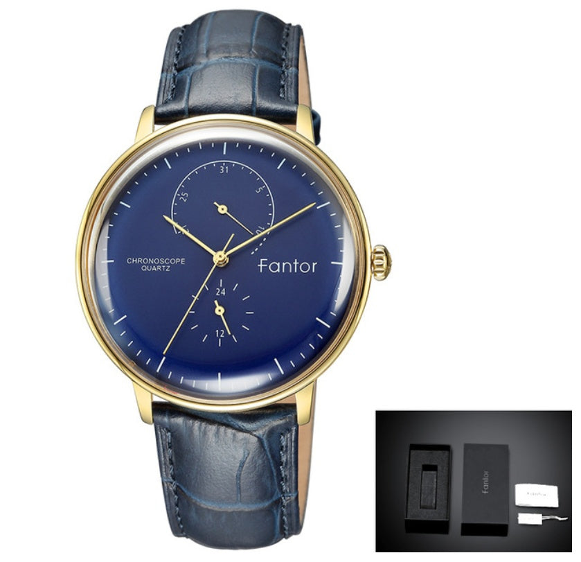 Waterproof super thin men's simple leather watch