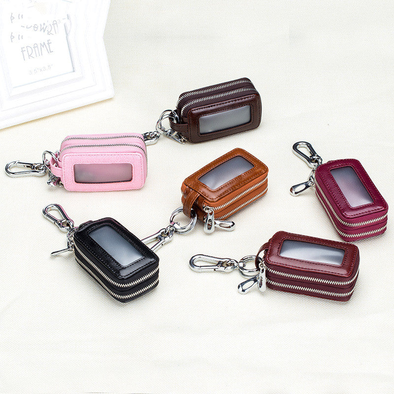 Cowhide Car Key Case Leather Double Zipper