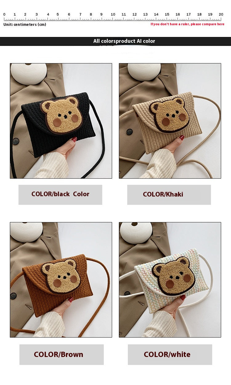 Women's Popular Woven Envelope Cute Bear Bohemian Shoulder Messenger Bag