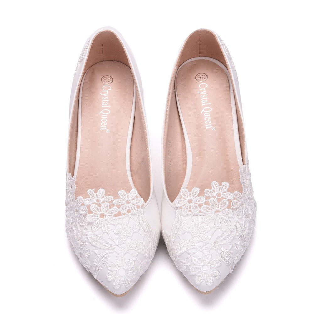 Women's Fashion Simple Lace Flower Wedding Shoes