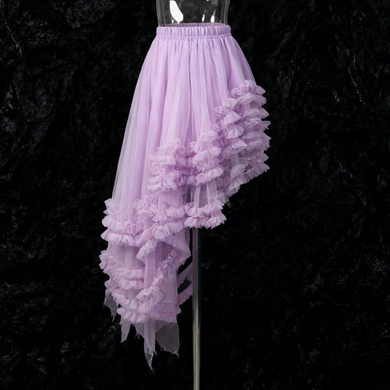 Women's Fashion Mesh Ruffled Irregular Skirt