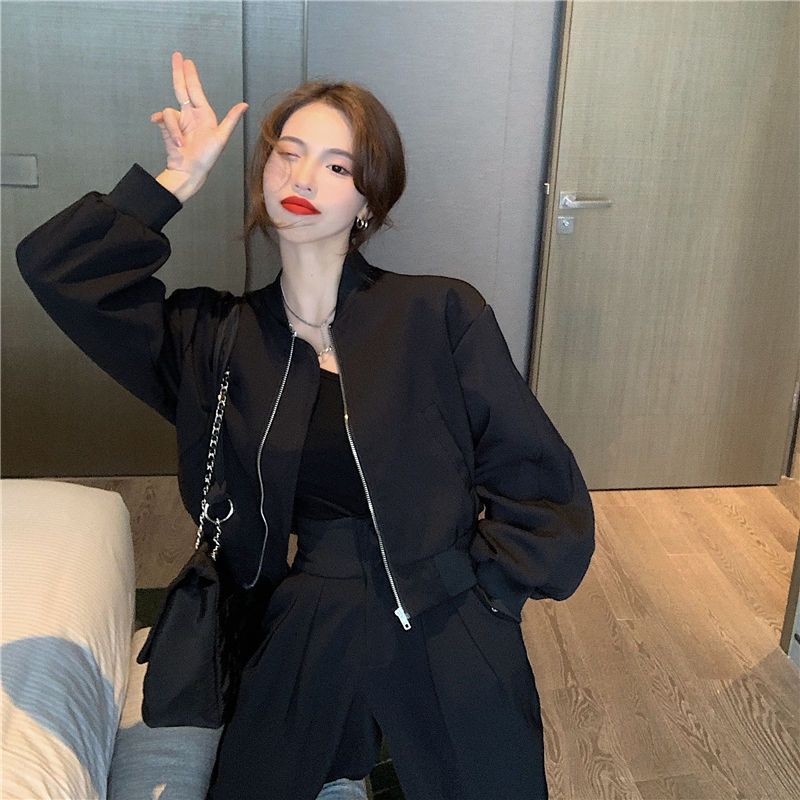 Women's Versatile Stand-up Collar Baseball Jacket For Spring And Autumn