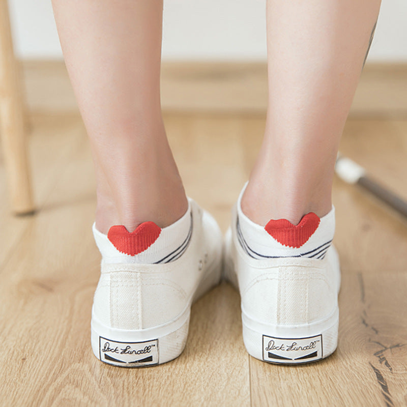 Women's Socks Cotton Heel With Hearts Low Top Invisible Short Tube Breathable Cute Japanese Style Wholesale