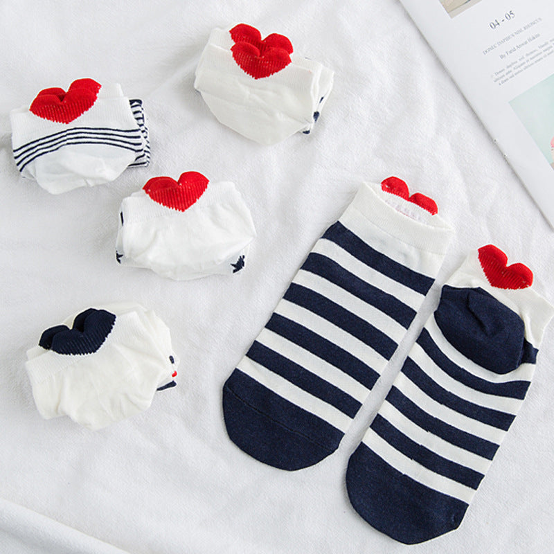 Women's Socks Cotton Heel With Hearts Low Top Invisible Short Tube Breathable Cute Japanese Style Wholesale