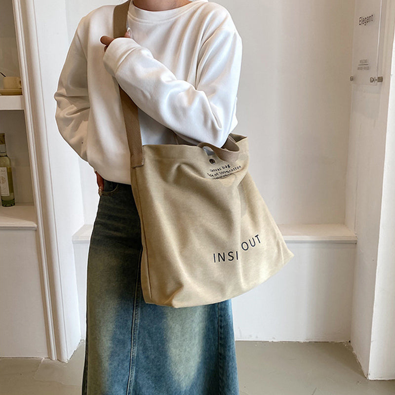 Store Lærredstasker Kvinder Casual Fashion Totes Alfabet Print Skuldertaske Med Justerbar Rem Retro Håndtaske Til Shopping