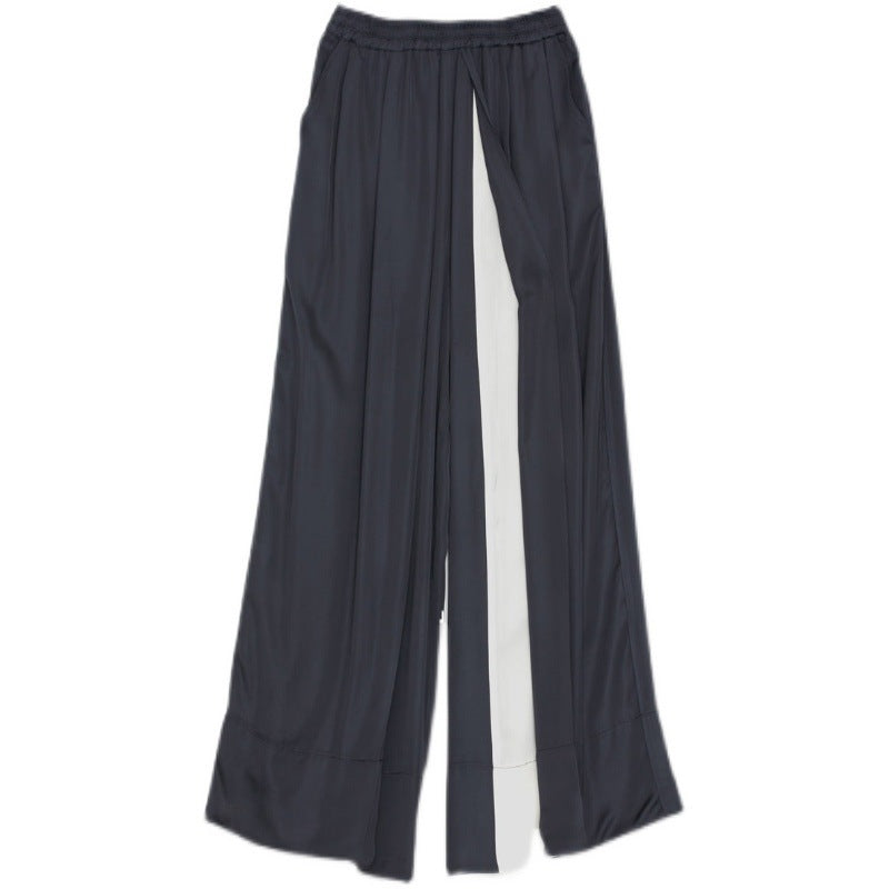 Loose Wide-leg Pants Women's Color Matching Silky Casual Trousers