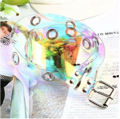 New transparent belt waistband plastic belt simple student belt summer laser women''s decoration