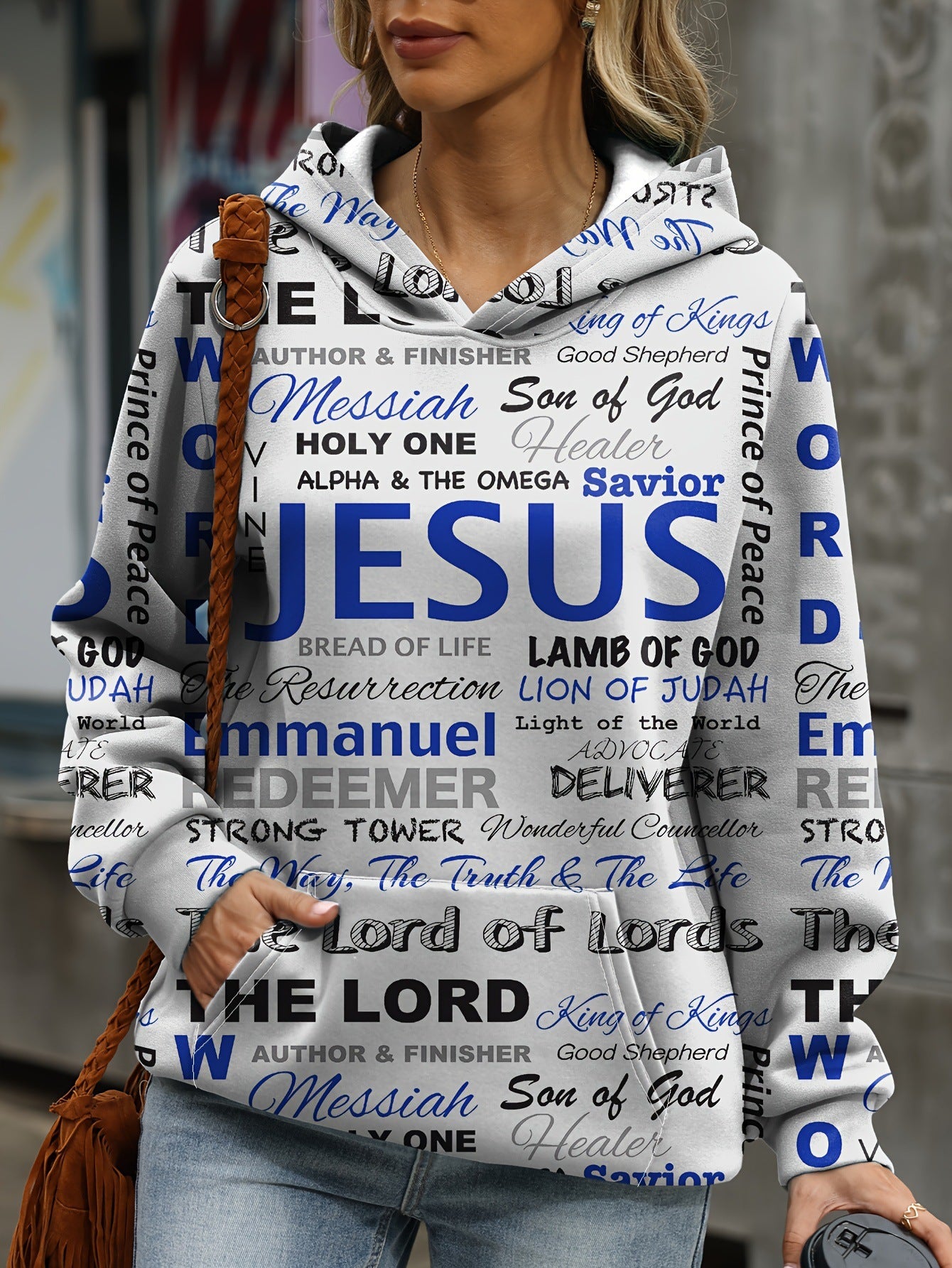 European And American Letter Print Hoodie Casual Kangaroo Pocket Long Sleeve Sweatshirt