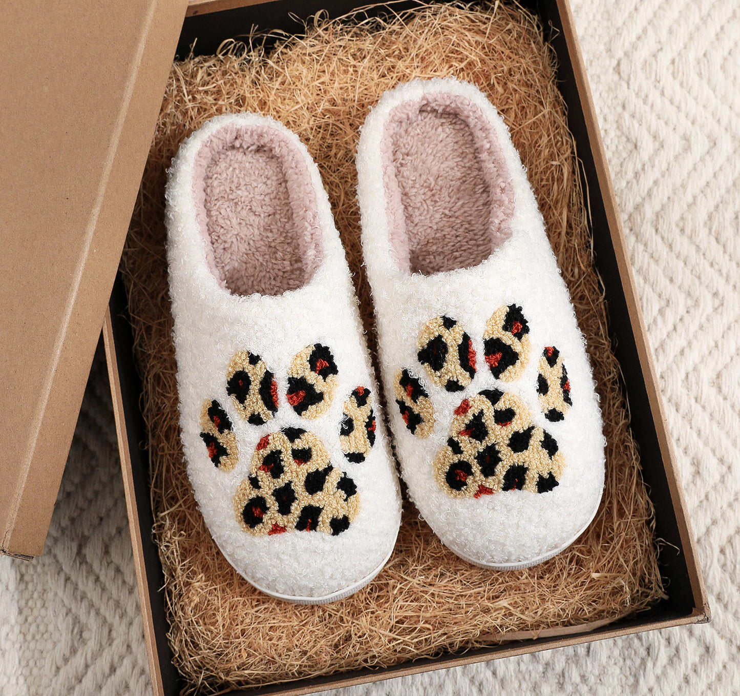 Cartoon Leopard Print Cat's Paw Cotton Slippers