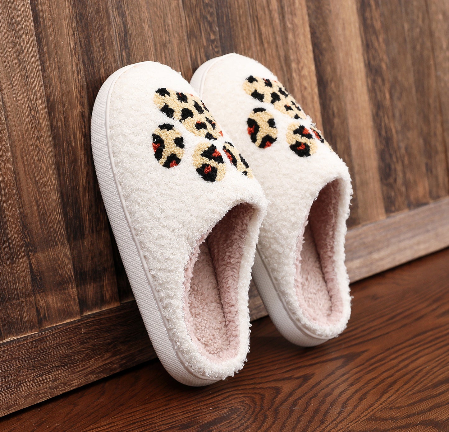 Cartoon Leopard Print Cat's Paw Cotton Slippers