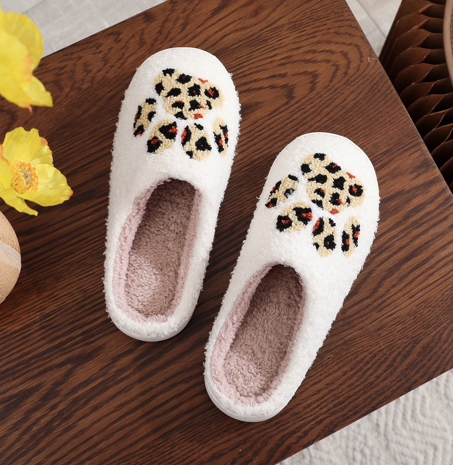 Cartoon Leopard Print Cat's Paw Cotton Slippers