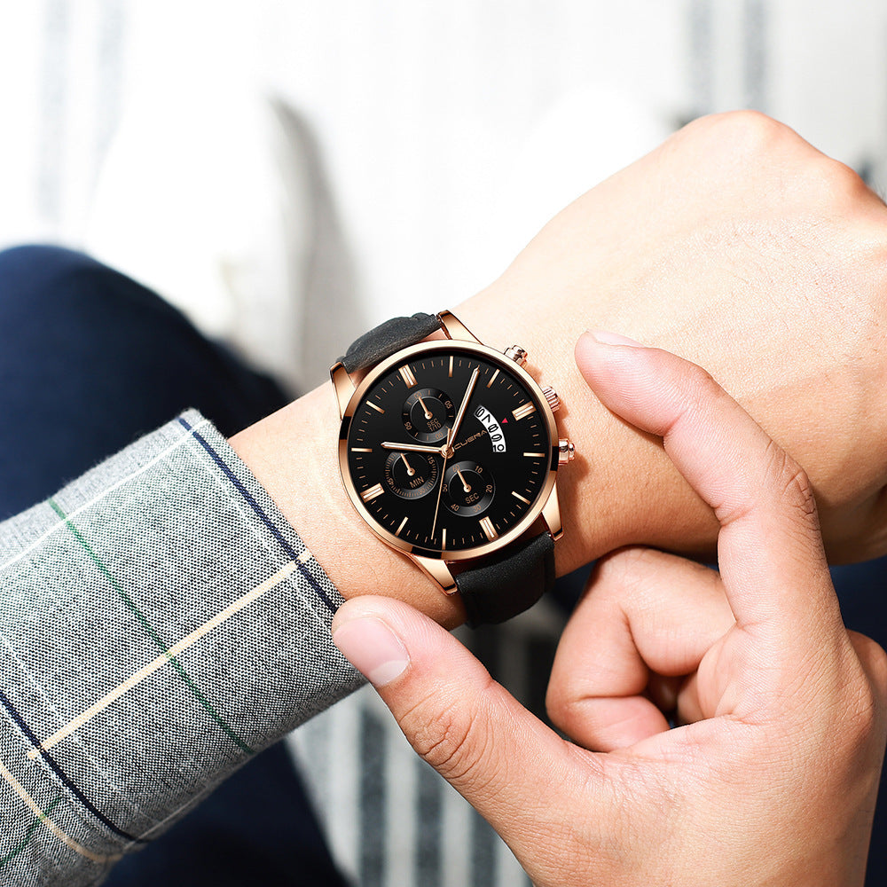 Men's Business Watch Three-eye six-point scale with calendar watch