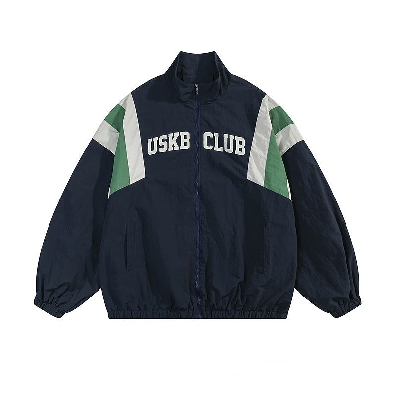 American Retro Street Stitching Stand-up Collar Jacket