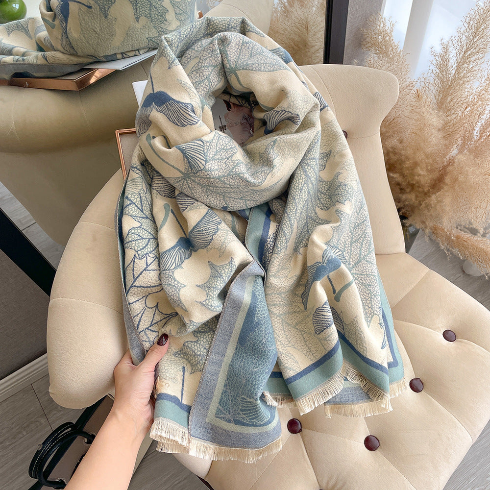 Artificial Cashmere Scarf Women's Elegant New Maple Leaf Printed Shawl